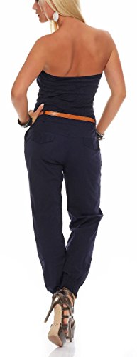 Malito Mujer Jumpsuit Largo Cinturón Body sin Mangas Catsuit Playsuit 1585 (Azul Oscuro, XL)
