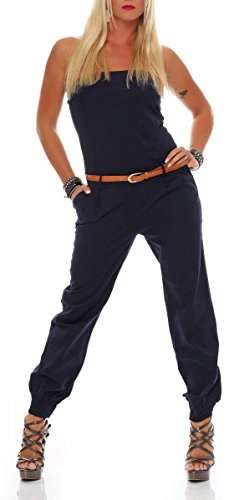 Malito Mujer Jumpsuit Largo Cinturón Body sin Mangas Catsuit Playsuit 1585 (Azul Oscuro, XL)