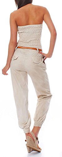 Malito Mujer Jumpsuit Largo Cinturón Body sin Mangas Catsuit Playsuit 1585 (Beige, S)