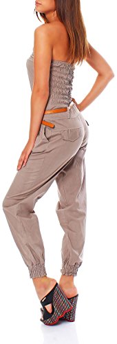 Malito Mujer Jumpsuit Largo Cinturón Body sin Mangas Catsuit Playsuit 1585 (Fango, S)