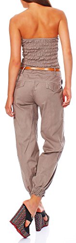 Malito Mujer Jumpsuit Largo Cinturón Body sin Mangas Catsuit Playsuit 1585 (Fango, S)