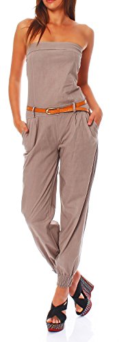 Malito Mujer Jumpsuit Largo Cinturón Body sin Mangas Catsuit Playsuit 1585 (Fango, S)