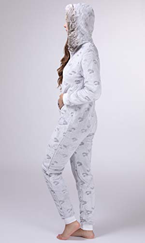 maluuna - Mono Pijama de Mujer de Tejido Polar, con puños en Las Mangas y Bajos Fruncidos, Extremadamente Suave y Mullido y con Pelo sintético, Größe:40/42, Color:Beige
