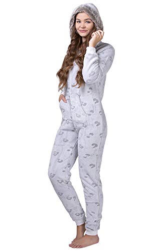 maluuna - Mono Pijama de Mujer de Tejido Polar, con puños en Las Mangas y Bajos Fruncidos, Extremadamente Suave y Mullido y con Pelo sintético, Größe:40/42, Color:Beige