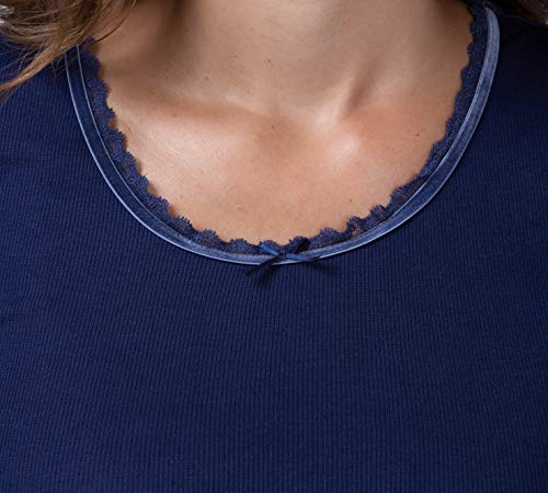 maluuna Pijama de Mujer con pantalón de Franela y puños 100% algodón, Color:Azul Marino, Größe:L