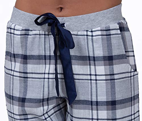 maluuna Pijama de Mujer con pantalón de Franela y puños 100% algodón, Color:Azul Marino, Größe:L