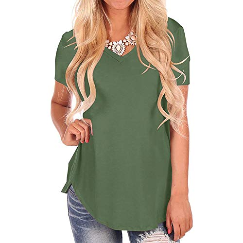 Manga corta blanca camiseta de algodón básica camiseta camiseta de verano de las mujeres de la camiseta casual sólido suelta top V cuello señoras - amarillo - 3X