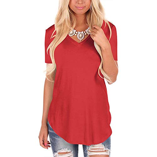 Manga corta blanca camiseta de algodón básica camiseta camiseta de verano de las mujeres de la camiseta casual sólido suelta top V cuello señoras - amarillo - 3X