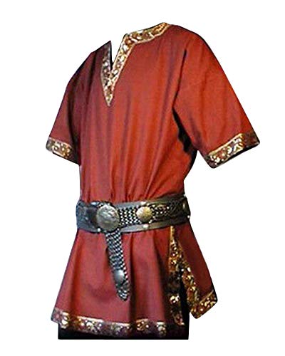 Manga Corta Medieval De Los Hombres Tunica Medieval Camisa con Cuello En V Sin Correa Traje Rojo L