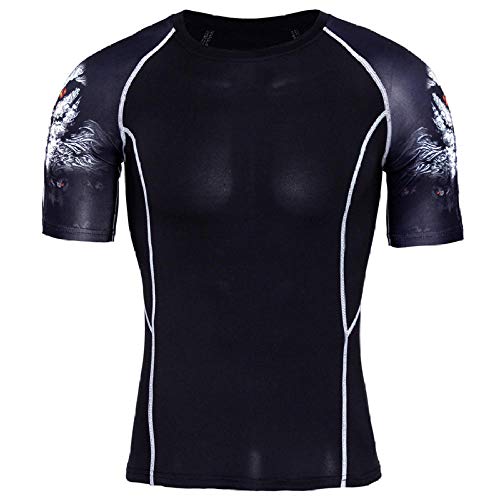 Manga Corta para Correr Fitness,Traje Deportivo Estampado de Secado rápido, Camiseta de Manga Corta de compresión-H_M,Camiseta Térmica Interior Hombre Manga