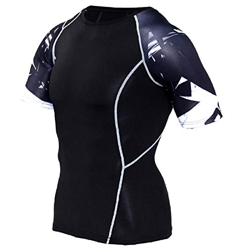 Manga Corta para Correr Fitness,Traje Deportivo Estampado de Secado rápido, Camiseta de Manga Corta de compresión-H_M,Camiseta Térmica Interior Hombre Manga