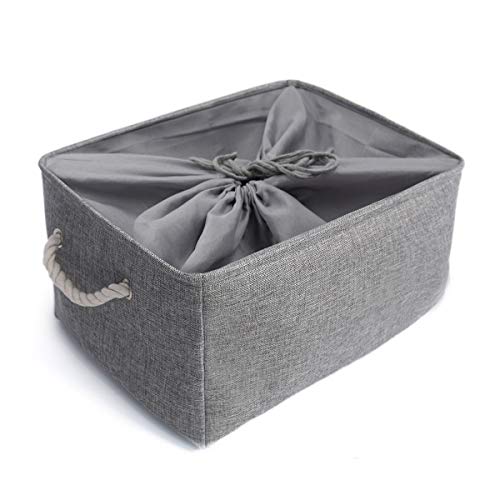 Mangata Lavable Plegable Engrosada Lona Tela Caja de Almacenamiento con cordón (Xlarge, Gris)