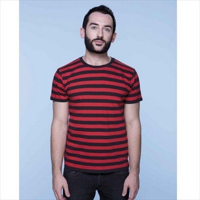 Mantis – Camiseta retro de rayas., hombre, Mantis - Mens Retro Streifen T-shirt, negro/rojo, medium