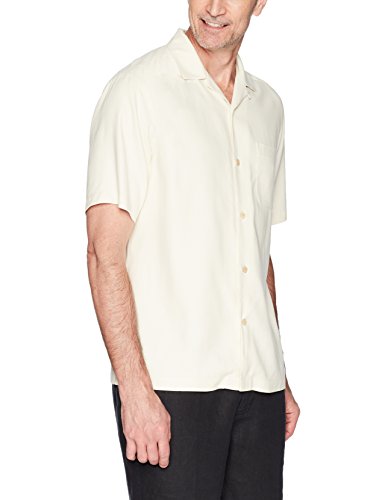 Marca Amazon - 28 Palms Relaxed-Fit Short-Sleeve 100% Silk Solid Camp Shirt button-down-shirts, Natural, US S (EU S)