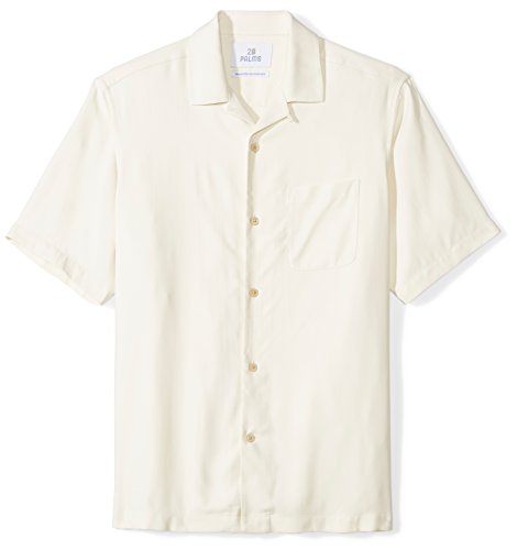 Marca Amazon - 28 Palms Relaxed-Fit Short-Sleeve 100% Silk Solid Camp Shirt button-down-shirts, Natural, US S (EU S)