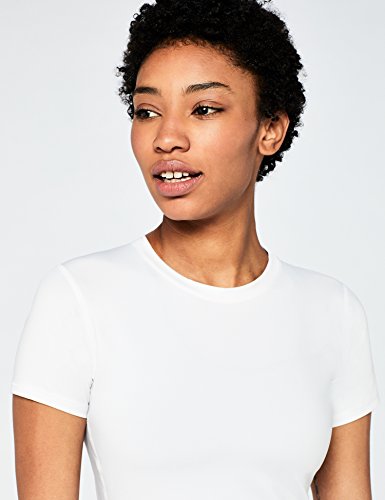 Marca Amazon - AURIQUE Camiseta Deportiva con Panel de Rejilla Mujer, Blanco (White), 42, Label:L