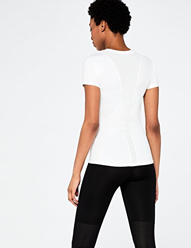 Marca Amazon - AURIQUE Camiseta Deportiva con Panel de Rejilla Mujer, Blanco (White), 42, Label:L