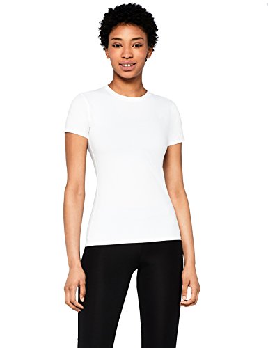 Marca Amazon - AURIQUE Camiseta Deportiva con Panel de Rejilla Mujer, Blanco (White), 42, Label:L