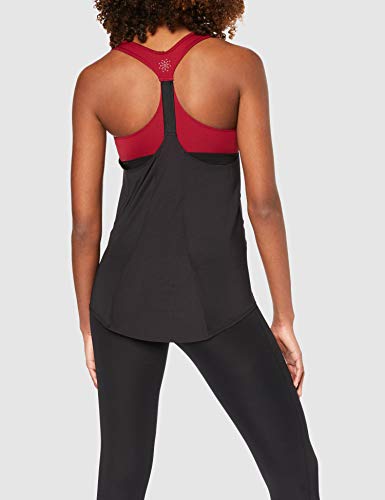 Marca Amazon - AURIQUE Camiseta Deportiva de Doble Capa Mujer, Negro (Black/Rumba Red), 38, Label:S