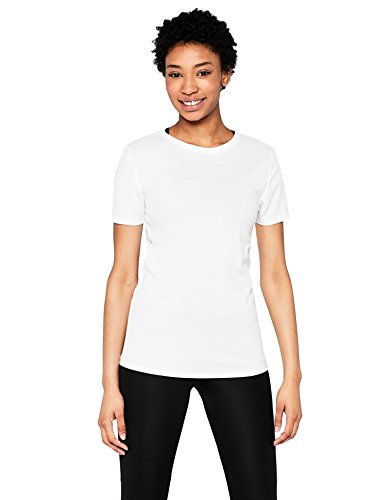 Marca Amazon - AURIQUE Camiseta Deportiva de Rejilla Mujer, Blanco (White), 38, Label:S