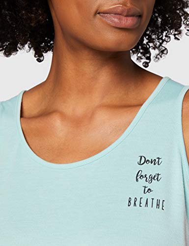 Marca Amazon - AURIQUE Camiseta Yoga con Eslogan y Abertura en la Espalda Mujer, Azul (Ether), 38, Label:S