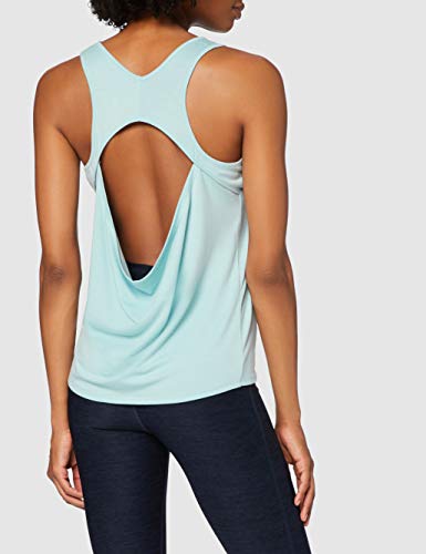 Marca Amazon - AURIQUE Camiseta Yoga con Eslogan y Abertura en la Espalda Mujer, Azul (Ether), 38, Label:S