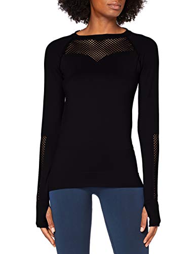 Marca Amazon - AURIQUE Top de Rejilla sin Costuras con Manga Larga Mujer, Negro (Black), 38, Label:S
