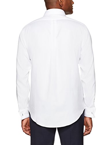 Marca Amazon – BUTTONED DOWN – Camisa de vestir con puño francés de corte clásico con cuello abierto de algodón Supima para hombre que no necesita planchado, Blanco (white), 16.5" Cuello 32" Manga