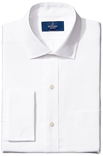 Marca Amazon – BUTTONED DOWN – Camisa de vestir con puño francés de corte clásico con cuello abierto de algodón Supima para hombre que no necesita planchado, Blanco (white), 16.5" Cuello 32" Manga