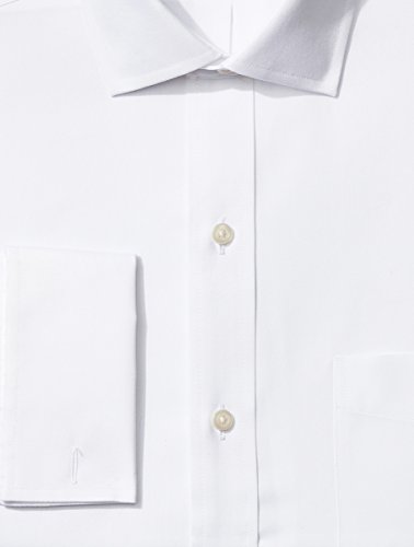 Marca Amazon – BUTTONED DOWN – Camisa de vestir con puño francés de corte clásico con cuello abierto de algodón Supima para hombre que no necesita planchado, Blanco (white), 16.5" Cuello 32" Manga