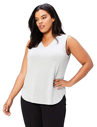 Marca Amazon – Camiseta de tirantes con cuello en V para mujer, talla grande, Gris (Light Heather Grey 999), US XL (EU 2XL)