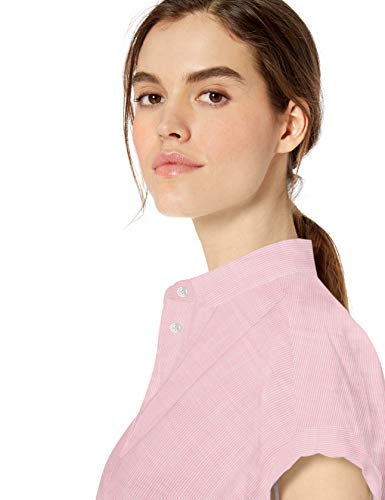 Marca Amazon - Daily Ritual - Camisa de manga corta de algodón ablandado y ajuste holgado para mujer, rosado, (Pink Mini Stripe), US XXL (EU 3XL - 4XL)