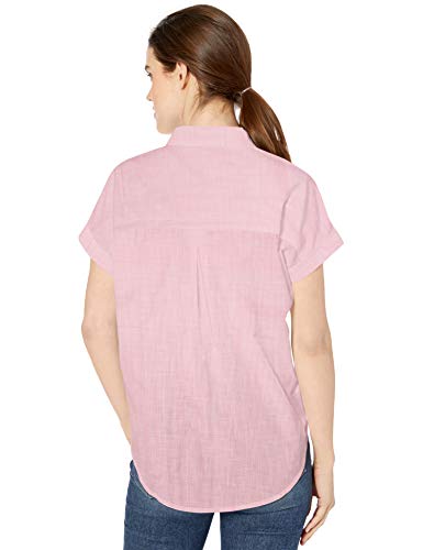 Marca Amazon - Daily Ritual - Camisa de manga corta de algodón ablandado y ajuste holgado para mujer, rosado, (Pink Mini Stripe), US XXL (EU 3XL - 4XL)