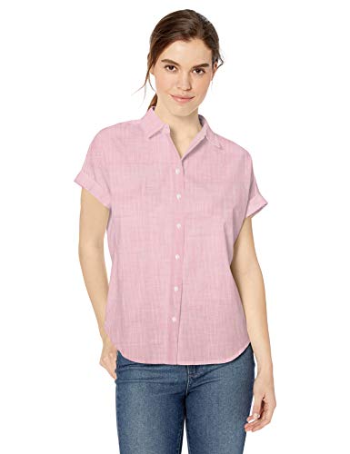 Marca Amazon - Daily Ritual - Camisa de manga corta de algodón ablandado y ajuste holgado para mujer, rosado, (Pink Mini Stripe), US XXL (EU 3XL - 4XL)