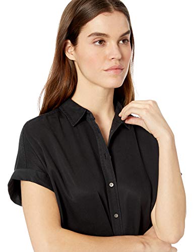 Marca Amazon - Daily Ritual: camiseta suelta de tencel con manga corta para mujer., Negro, US M (EU M - L)