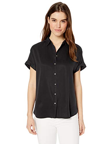 Marca Amazon - Daily Ritual: camiseta suelta de tencel con manga corta para mujer., Negro, US M (EU M - L)