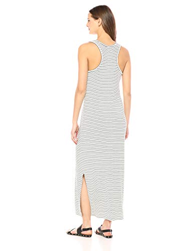 Marca Amazon - Daily Ritual - Maxi vestido de algodón terry súper suave y espalda cruzada, para mujer, Blanco/Negro (White/Black Stripe), US M (EU M - L)