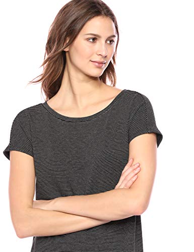 Marca Amazon – Daily Ritual: vestido de algodón terry súper suave con cuello de barco y manga dolman para mujer, Negro/ blanco a rayas, US S (EU S - M)