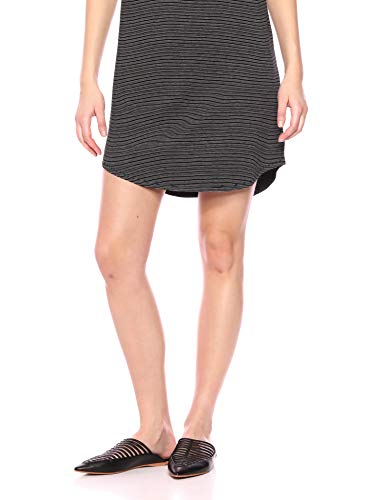 Marca Amazon – Daily Ritual: vestido de algodón terry súper suave con cuello de barco y manga dolman para mujer, Negro/ blanco a rayas, US S (EU S - M)