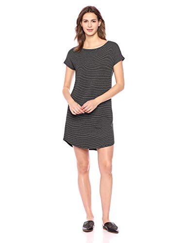 Marca Amazon – Daily Ritual: vestido de algodón terry súper suave con cuello de barco y manga dolman para mujer, Negro/ blanco a rayas, US S (EU S - M)