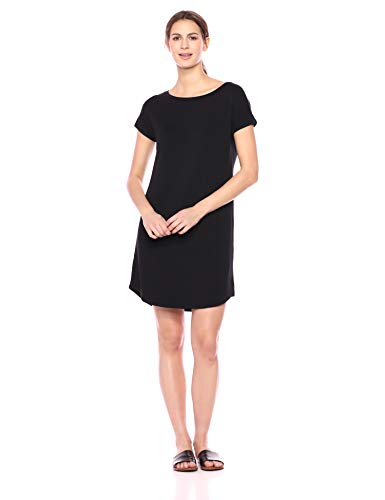 Marca Amazon – Daily Ritual: vestido de algodón terry súper suave con cuello de barco y manga dolman para mujer, Negro, US XS (EU XS - S)