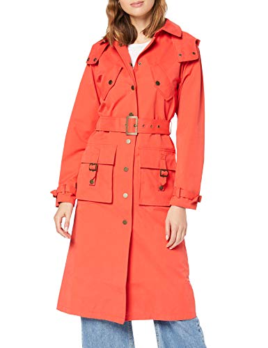 Marca Amazon - find. Abrigo Largo con Cinturón Mujer, Rojo (Red), 38, Label: S