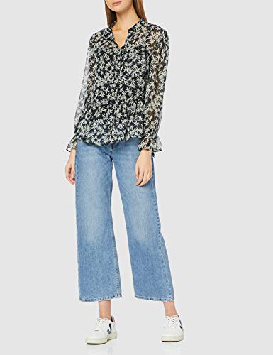 Marca Amazon - find. Blusa de Gasa de Manga Larga con Volantes Mujer, Negro (Black), 44, Label: XL