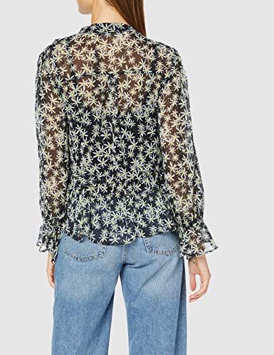 Marca Amazon - find. Blusa de Gasa de Manga Larga con Volantes Mujer, Negro (Black), 44, Label: XL