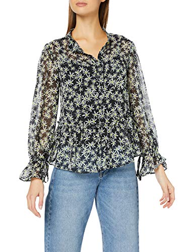 Marca Amazon - find. Blusa de Gasa de Manga Larga con Volantes Mujer, Negro (Black), 44, Label: XL