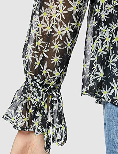 Marca Amazon - find. Blusa de Gasa de Manga Larga con Volantes Mujer, Negro (Black), 44, Label: XL