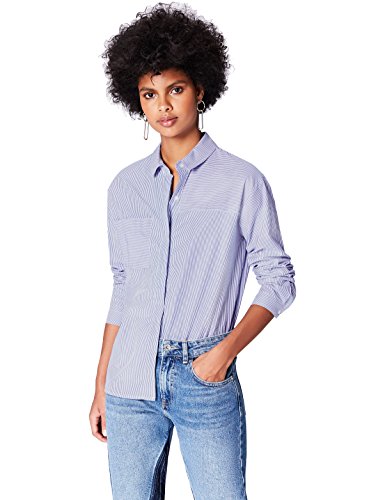 Marca Amazon - find. Blusa para Mujer, Azul (Blue Stripe), 40, Label: M