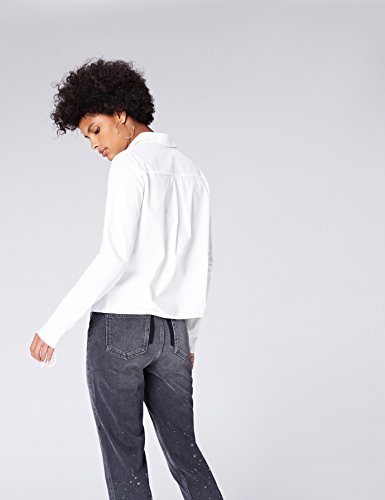 Marca Amazon - find. Camisa Básica con Puño Fruncido de Cordones para Mujer, Blanco (White), 40, Label: M