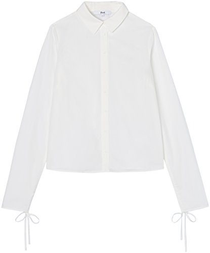 Marca Amazon - find. Camisa Básica con Puño Fruncido de Cordones para Mujer, Blanco (White), 40, Label: M