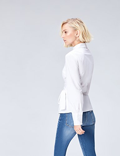 Marca Amazon - find. Camisa con Cuerpo Cruzado para Mujer, Blanco (Weiß), 38, Label: S